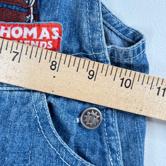 VTG 90s Thomas the Tank Train Engine Denim Overalls Embroidered 12M Blue Jean - Picture 8 of 9